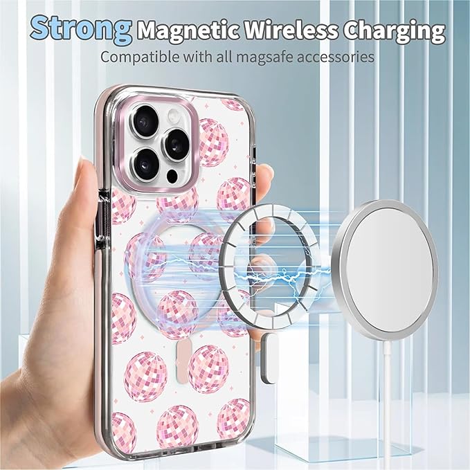 Case for iPhone 14 Pro, Disco Balls Pink Phone Case Design，for Women Girls - Image 4