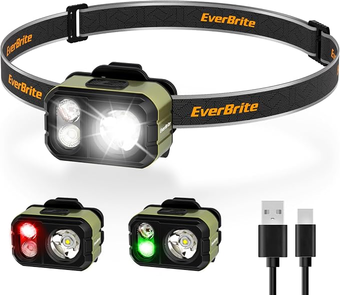 EverBrite 400LM Rechargeable Headlamp, 1.59 oz Lightweight & Comfortable Head by EverBrite