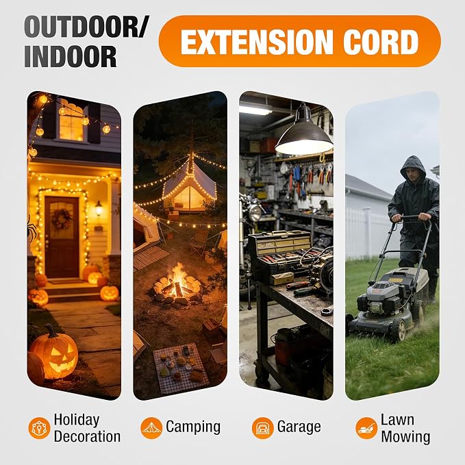 6 FT Outdoor Extension Cord Waterproof, 16/3 Gauge Heavy Duty 3 Prong Power Cord - Image 9