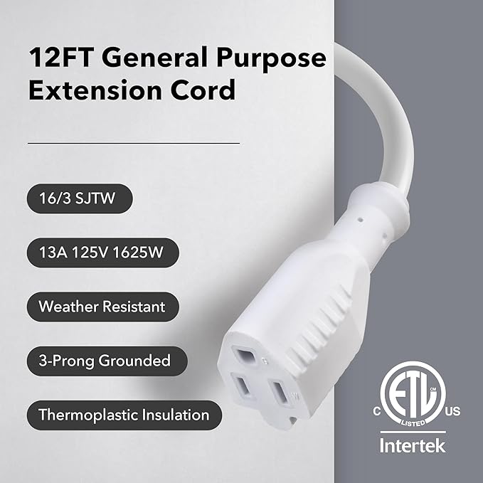 BN-LINK 12ft Outdoor Extension Cord, 16 Gauge General Purpose Power Cord - Image 4