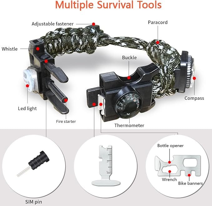 20 in 1 Survival Paracord Bracelet Adjustable Gear Kit - Image 2