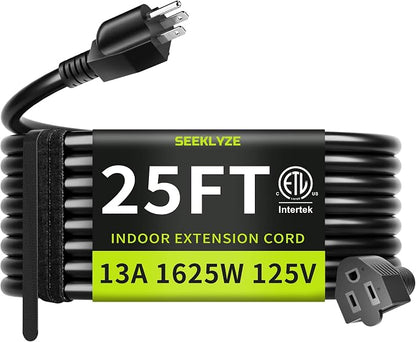 16/3 Black 25 FT Extension Cord, Indoor Extension Cord by Seeklyze