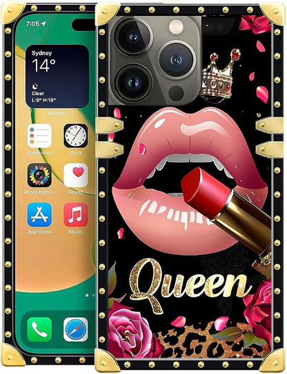 Compatible with iPhone 14 Pro Max Case, Glitter Red Rose Queen Leopard Lipstick by Unknown