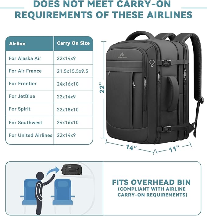 60L Extra Large Travel Laptop Backpack, 3XL Expandable Carry On Backpack - Image 3