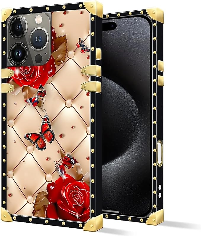 Compatible with iPhone 16 Pro Max Case, Shining Red Rose Butterfly Leather - Image 2