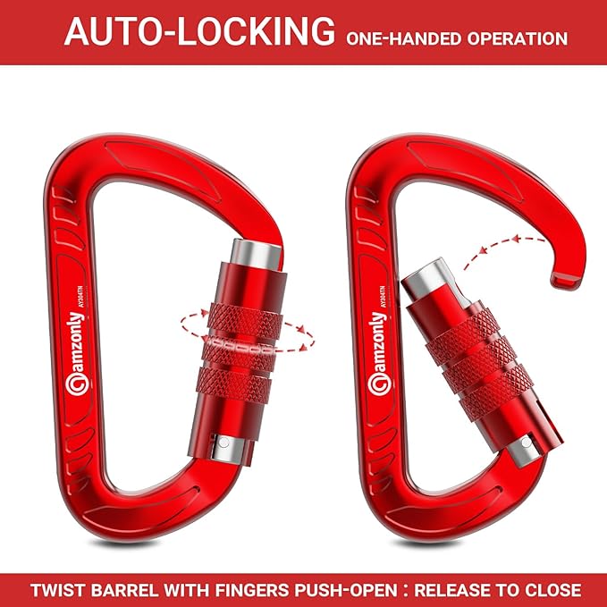 3inch Auto Locking Carabiner Clips Heavy Duty, 12KN /2697lbs Lightweight - Image 2