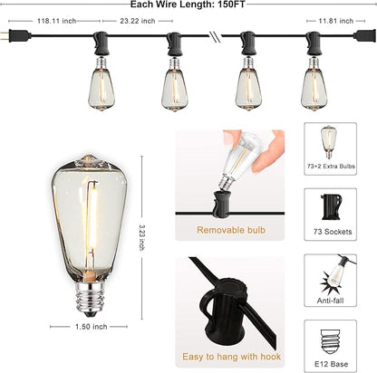 DAMAING Outdoor String Lights 150 FT Patio Lights String - Image 6