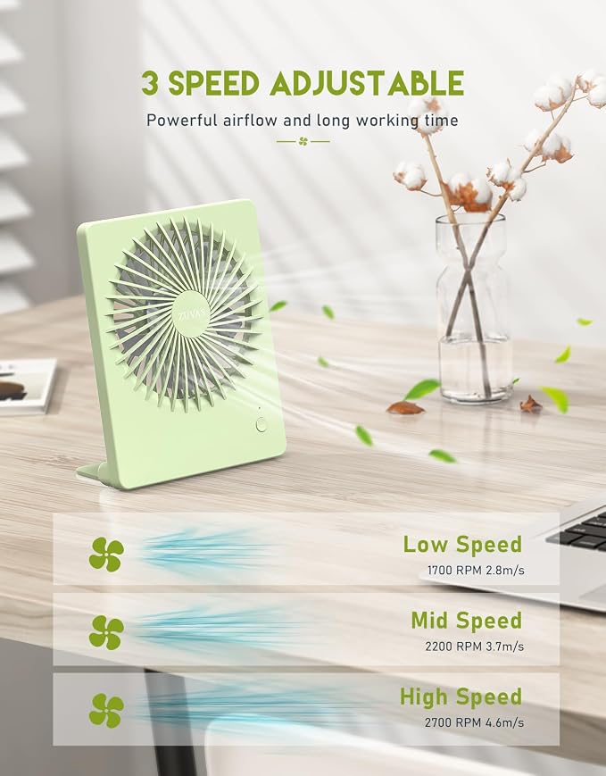 Zuvas Desk Fan Battery Operated Fan Rechargeable 180°Tilt Folding Personal Fan - Image 3
