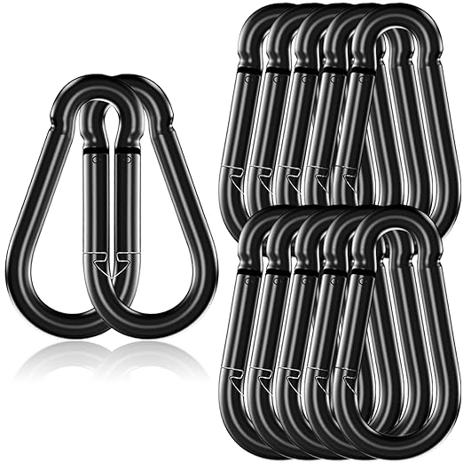 12 Pack 5.5" Heavy Duty Carabiner Clips, M14 Black Galvanized Steel Spring Snap by SEUNGCH
