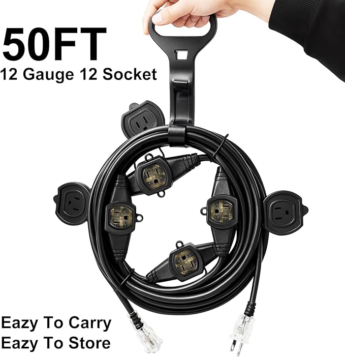 50FT Outdoor Extension Cord, 12 Gauge SJTW 5-15R Cable Male Plug to Female - Image 3