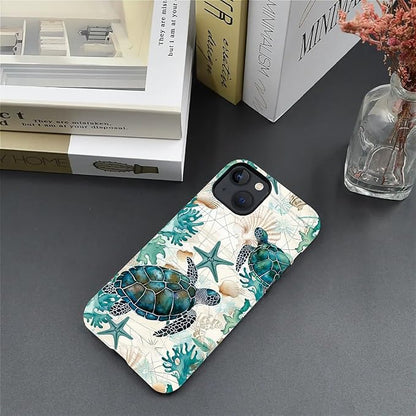 for iPhone 14 Plus Case, HH2 Ocean Sea Turtle Nautical Map Hybrid 2 Layer Hard - Image 5