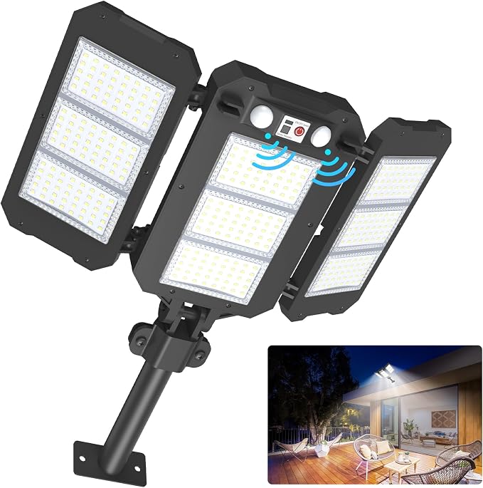 Solar Flood Lights Outdoor, 7000 LM Super Bright Aluminum Arm Solar Lights by Ropelux