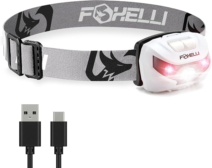 Foxelli USB-C Rechargeable LED Headlamp – Super Bright, Lightweight Head Lamp by FOXELLI