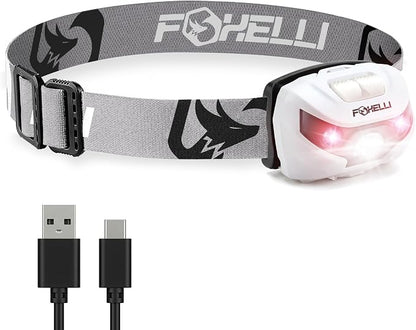 Foxelli USB-C Rechargeable LED Headlamp – Super Bright, Lightweight Head Lamp by FOXELLI