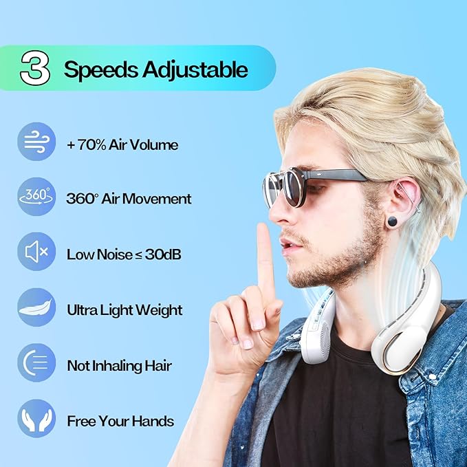 KIDEE Neck Fan, Neck Fans Portable Rechargeable, Upgrade 360° Air Outlet - Image 5