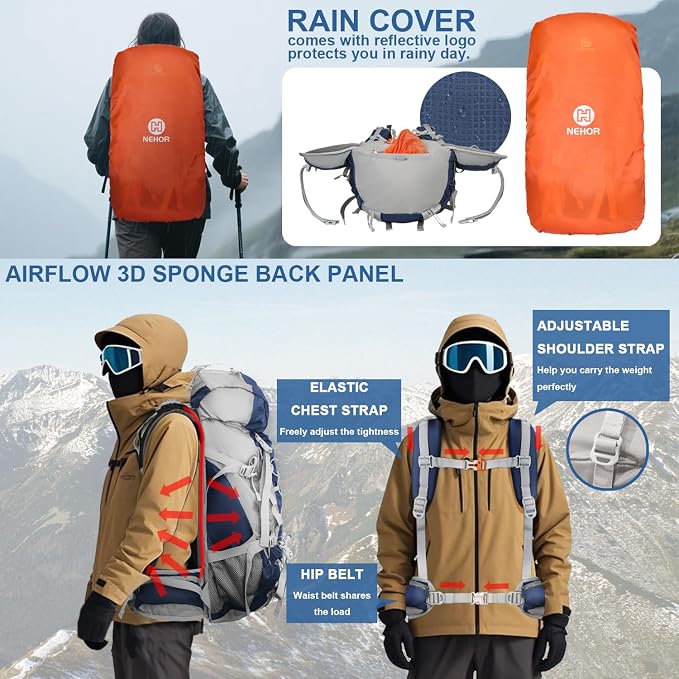 60L Hiking Backpack, Water Resistant Camping Backpack - Image 5