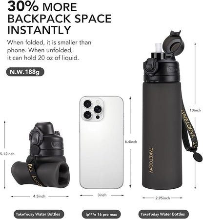 TakeToday Collapsible Water Bottles 21oz, Foldable Platinum Silicone Travel - Image 2