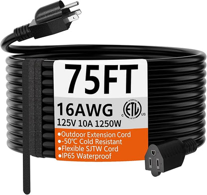 HUANCHAIN 75 FT 16 Gauge Black Indoor Outdoor Extension Cord Waterproof by huanchain