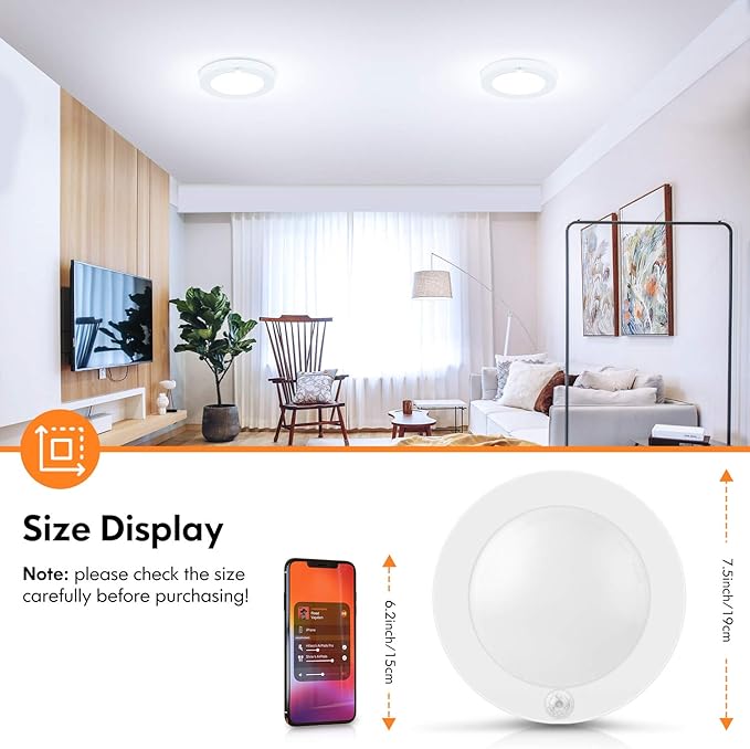 Motion Sensor LED Ceiling Light, 15W & 1200LM, 3 Colors in 1, 7.5inch Flush - Image 5