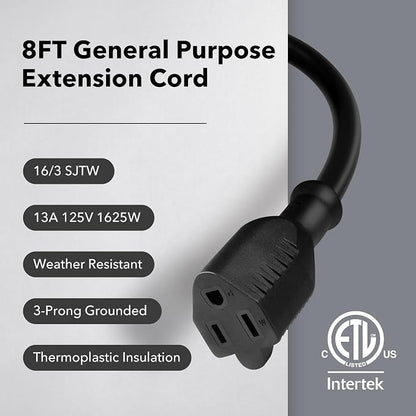 BN-LINK 8 ft Indoor/Outdoor Extension Cord 16/3 SJTW, Water & Weather Resistant - Image 2