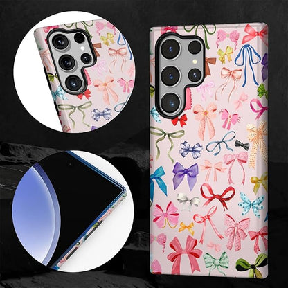 for Samsung Galaxy S23 Ultra Case, HL2 Aesthetic Color Bow Tie Hybrid 2 Layer - Image 4