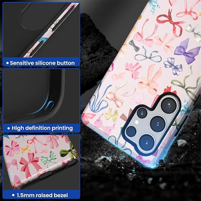 for Samsung Galaxy S25 Ultra Case, HL2 Aesthetic Color Bow Tie Hybrid 2 Layer - Image 3