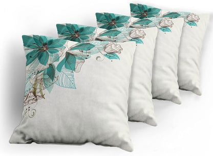 Ambesonne Turquoise Throw Pillow Cushion Case Pack of 4, Flowers Buds Leaf at - Image 5