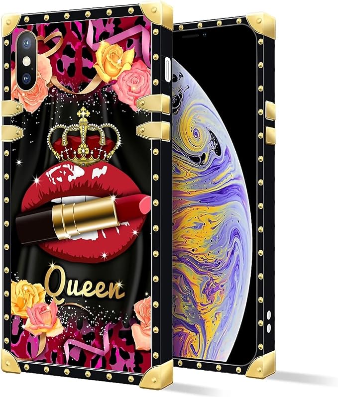 Compatible with iPhone Xs Max Case, Queen Lip Crown Leopard Print Luxury Golden - Image 2