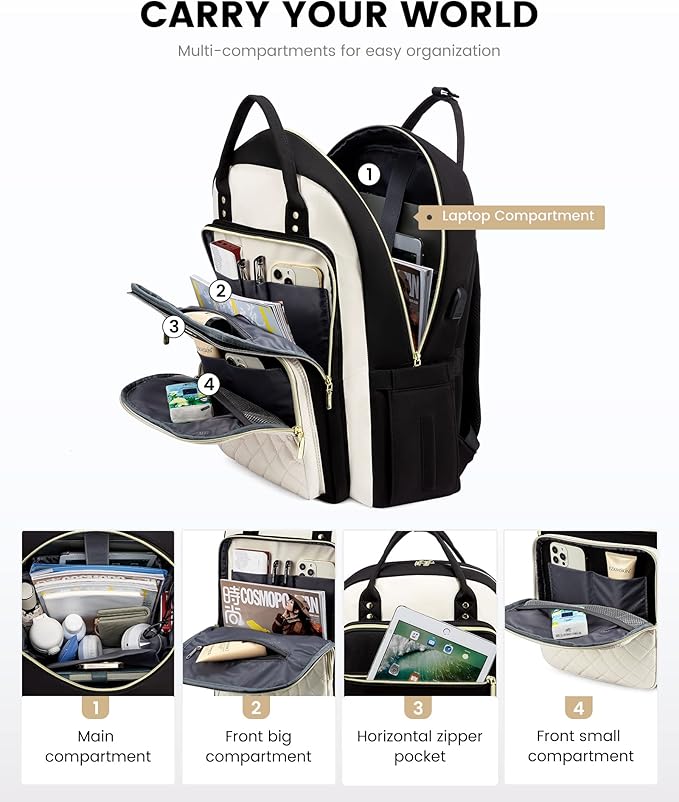 LOVEVOOK Laptop Backpack, D-black-beige, 19 x 13.3 x 7.9 in, 1.9 lbs, 30L - Image 3