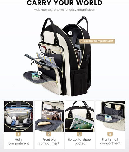 LOVEVOOK Laptop Backpack, D-black-beige, 19 x 13.3 x 7.9 in, 1.9 lbs, 30L - Image 3