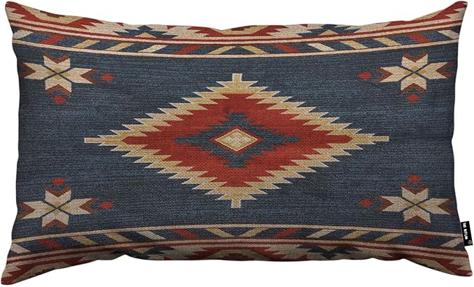 TKS MITLAN Southwest Diamond Blue Red Pillow Covers 12 x 20 Inch Indian Style by TKS+MITLAN