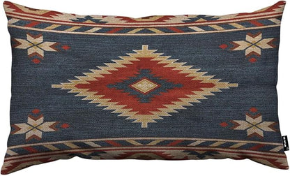 TKS MITLAN Southwest Diamond Blue Red Pillow Covers 12 x 20 Inch Indian Style by TKS+MITLAN