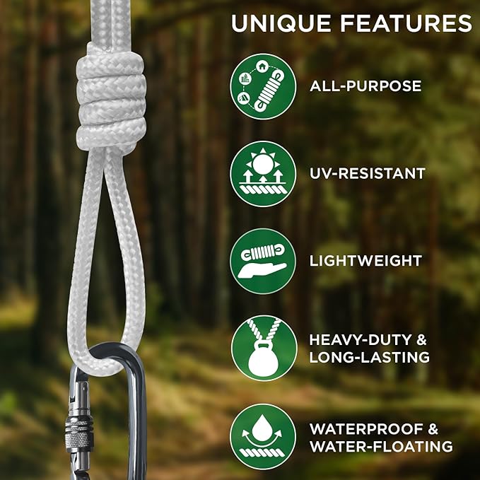 TECEUM Rope – 90 Feet x 3/8 Inch – White – Strong All-Purpose Utility Rope – - Image 4