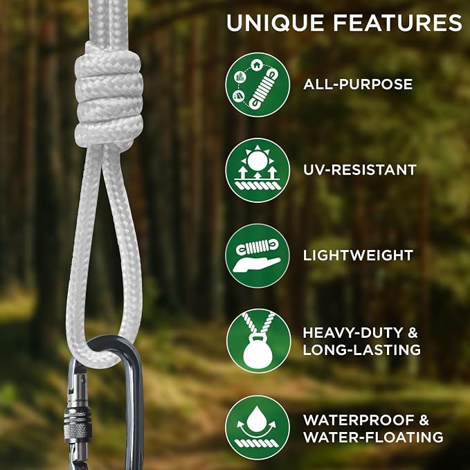 TECEUM Rope – 150 Feet x 1/4 Inch – White – Strong All-Purpose Utility Rope – - Image 4