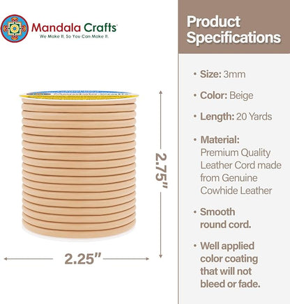 Mandala Crafts Round Genuine Beige Leather Cord - Image 4