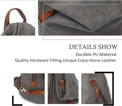 KL928 PU Leather Vintage Backpack – Large Casual Daypack Outdoor Travel - Image 3