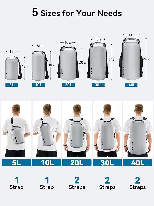 HEETA Waterproof Dry Bag for Women Men, 5L/10L/20L/30L/40L Roll Top Lightweight - Image 2
