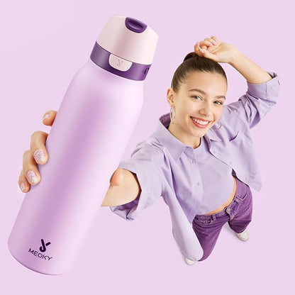 Meoky 24 oz Stainless Steel Slim Water Bottle: Leak Proof Locking Lid, 2-in-1 - Image 7