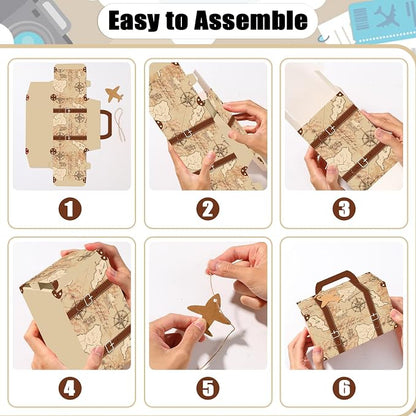 12Pcs Large Suitcase Party Favor Boxes Travel The Map Paper Treat Box - Image 4