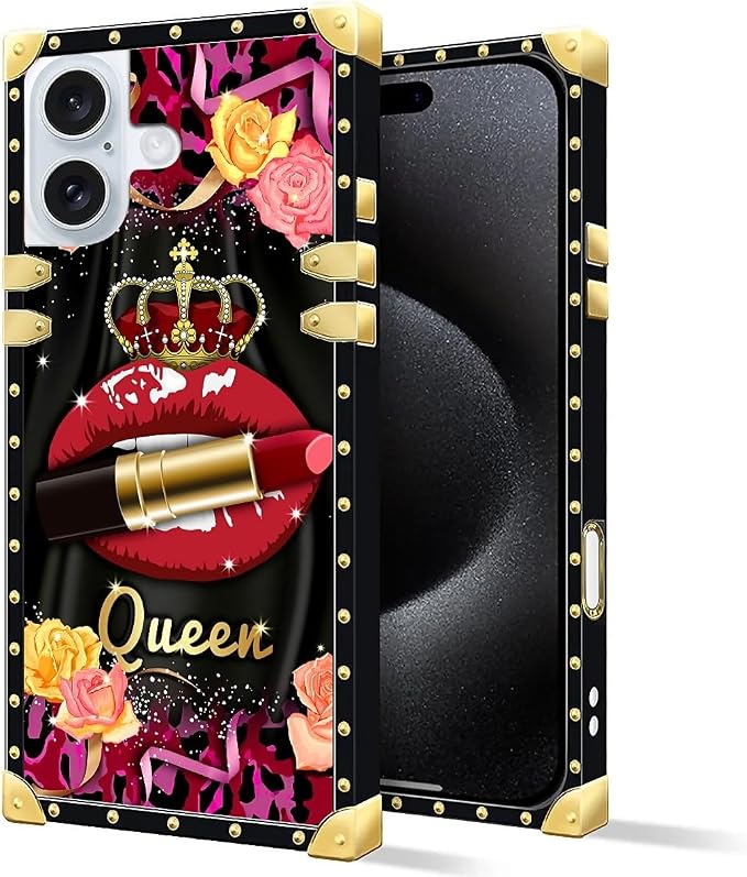 Compatible with iPhone 16 Case, Queen Lip Crown Leopard Print Luxury Golden - Image 2