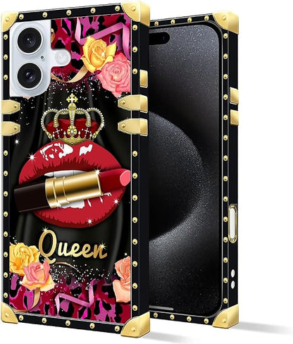 Compatible with iPhone 16 Case, Queen Lip Crown Leopard Print Luxury Golden - Image 2
