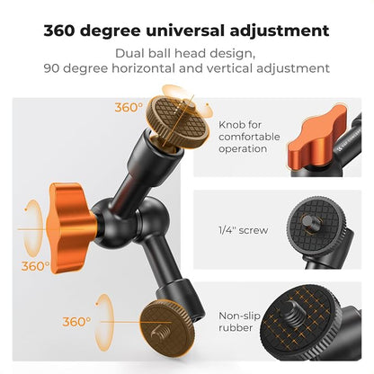 K&F CONCEPT 6" Magic Arm 1/4" Screw 360°Ballhead Articulating Mini Arm Mount - Image 3