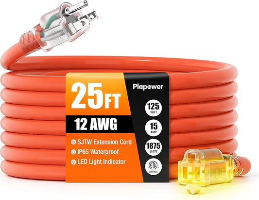 Outdoor Extension Cord 25 FT Waterproof, 12/3 Gauge Heavy Duty 3 Prong Power by Unknown