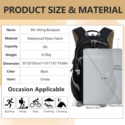 Hiking Backpack With Rain-cover, 30L Travel Backpacks - Image 2