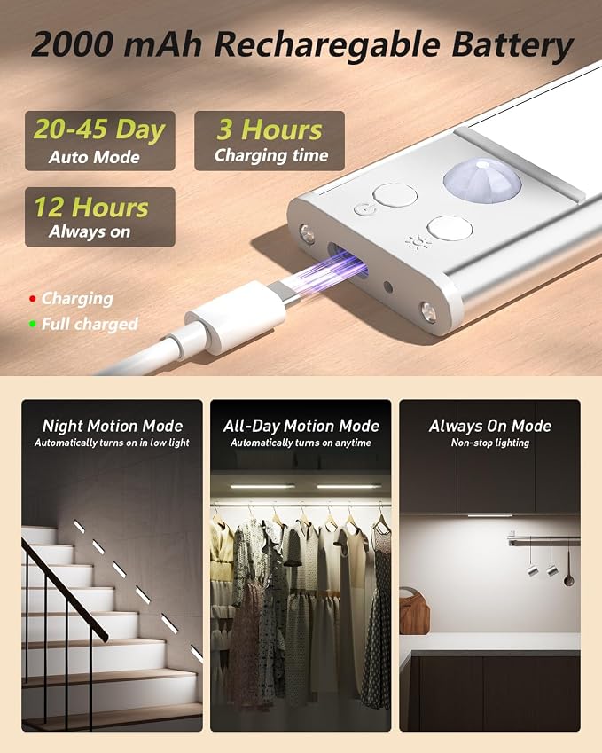 SZOKLED Motion Sensor Light Indoor, Closet Lights Rechargeable Battery Operated - Image 3