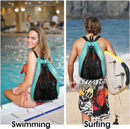 WANDF Swim Bag Mesh Drawstring Backpack Beach Backpack - Image 7