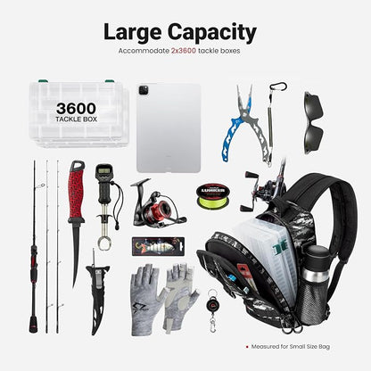 Piscifun Fishing Backpack with Rod Holder, Lightweight Sling Bag Storge Gear - Image 6