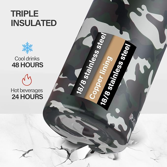 KXIAOCHEN Insulated Water Bottle, Stainless Steel Water Bottle, 2 Lids - Image 4