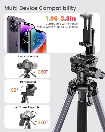 CAMBOFOTO 74″ Aluminum Camera Tripod – Heavy‐Duty Professional Tripod Stand - Image 5