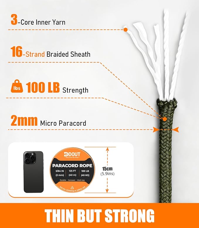 DDOUT 2mm Paracord 100lb, Thin Micro Paracord Rope, DIY Projects, Camping & - Image 2